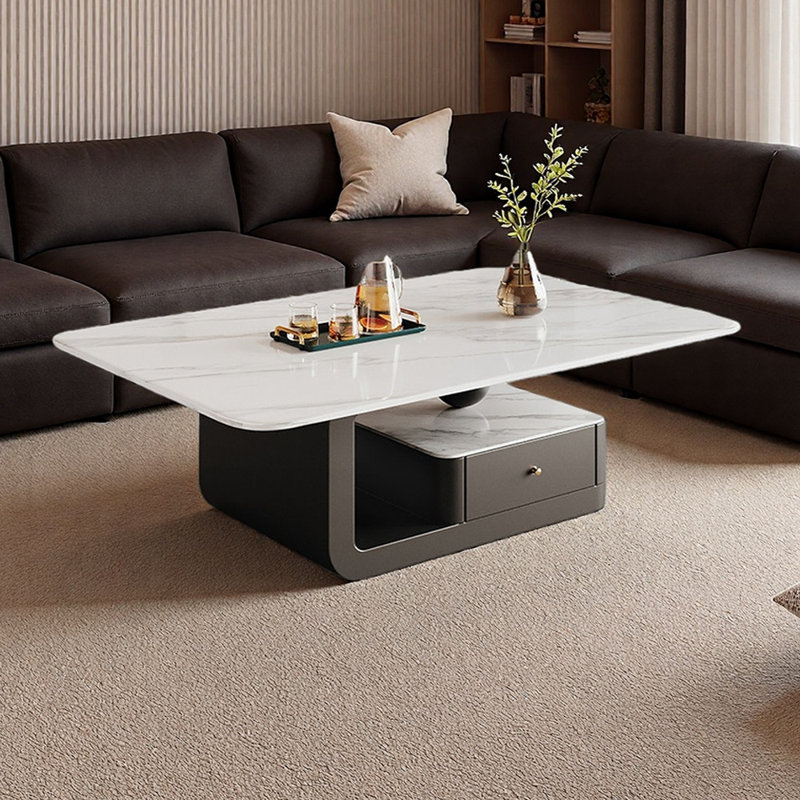 Table basse avec tiroir en bois Minimalisme, Blanc / gris clair, H 16,53 po x L 27,55 po x l 51,18 po, Noir