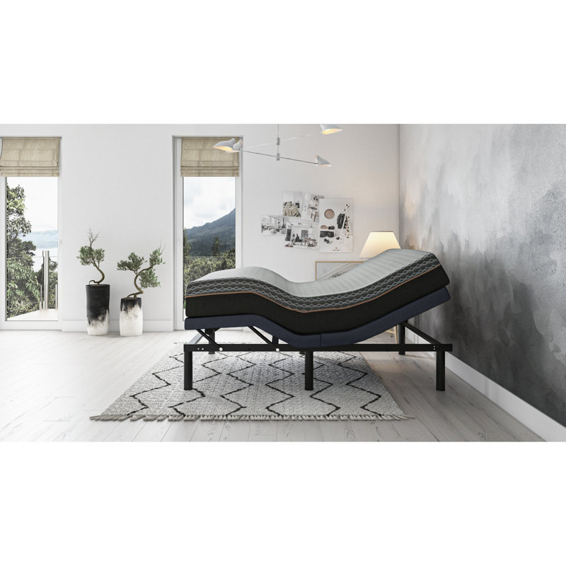 Lit simple réglable Bt2500 - ajustements de position de portée, télécommande sans fil, mémoire programmable, tête et pied réglables, capacité de 850 lb, positions d'ajustement complet de la base bleue et grise, et lb bleu gris