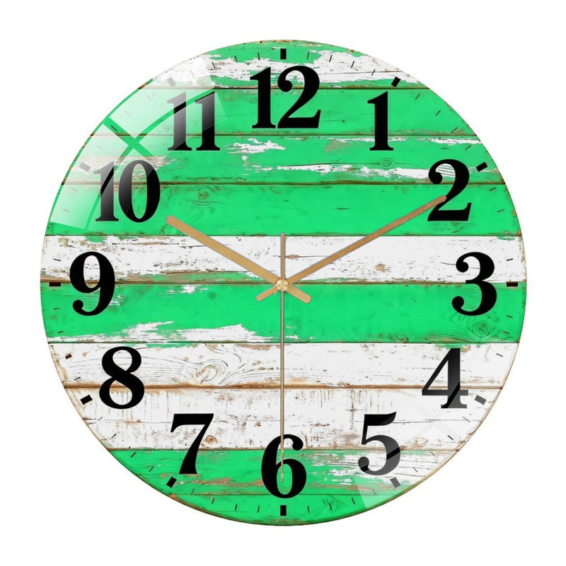 Horloge murale 12 po ronde en verre trempé avec mouvement à quartz silencieux, Vert et blanc