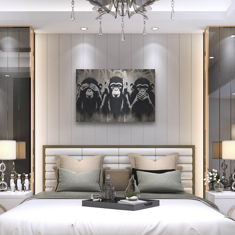 Art mural en métal luxueux «Three Wize Monkeys» par Andreas Magnusson, H 24 po x l 36 po
