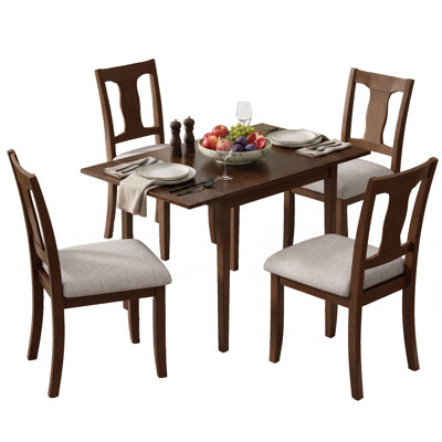 Ensemble de table de salle à manger 5 pièces pliable avec abattant et 4 chaises rembourrées pour les appartements