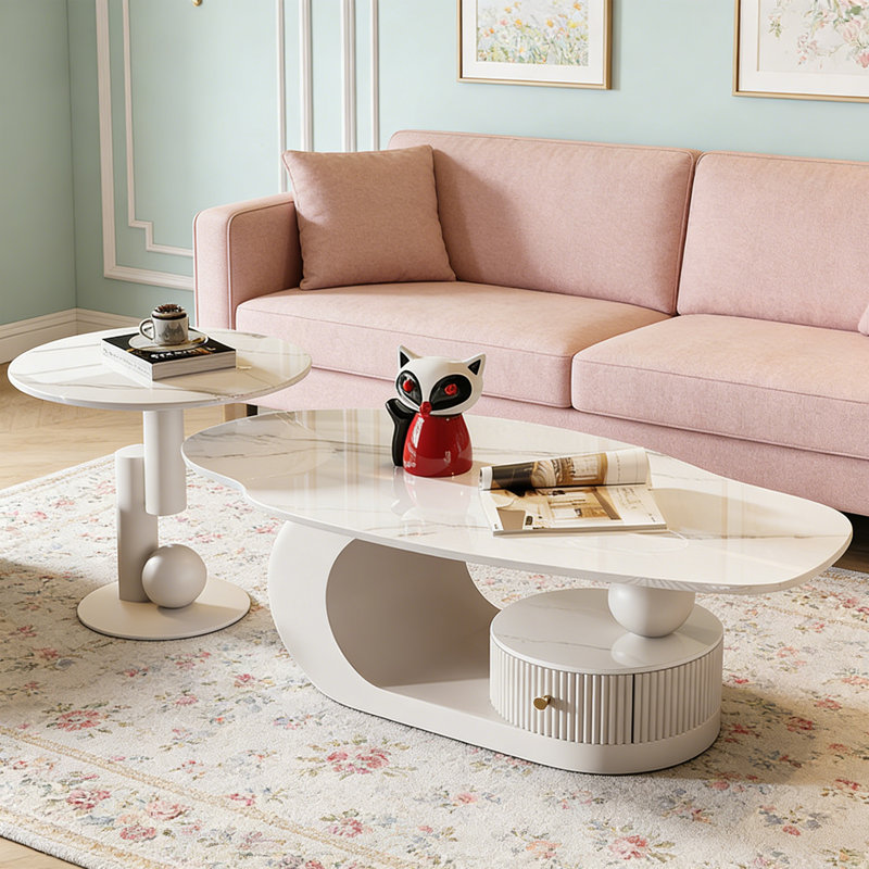 Table basse avec rangement, White, Blanc / Gris, H 15,74 po x L 51,18 po x l 27,55 po