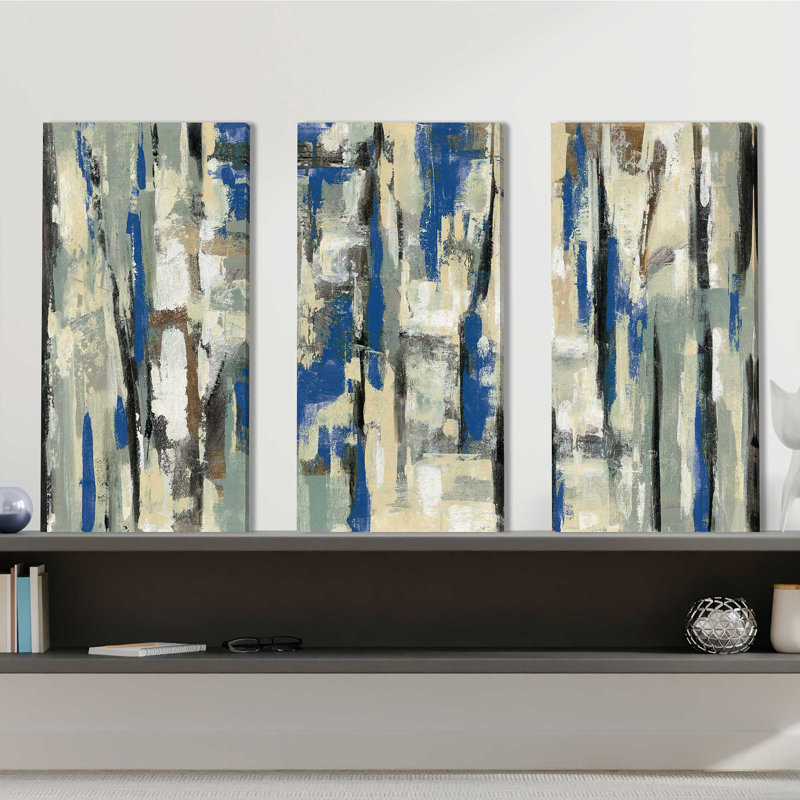"Spring Stripes Blue", ensemble de 3 impressions sur toile
