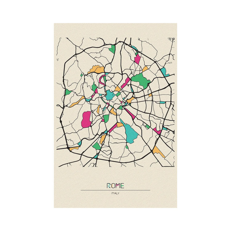 Rome, Italie, carte par - Giclée sur toile tendue avec châssis, H 18 po x l 12 po x 1,5 po
