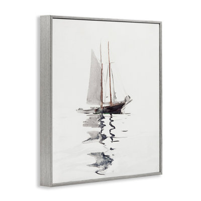 " Tranquil Sailboat Vessel Floating Lone Ocean Reflection " by Lettered And Lined