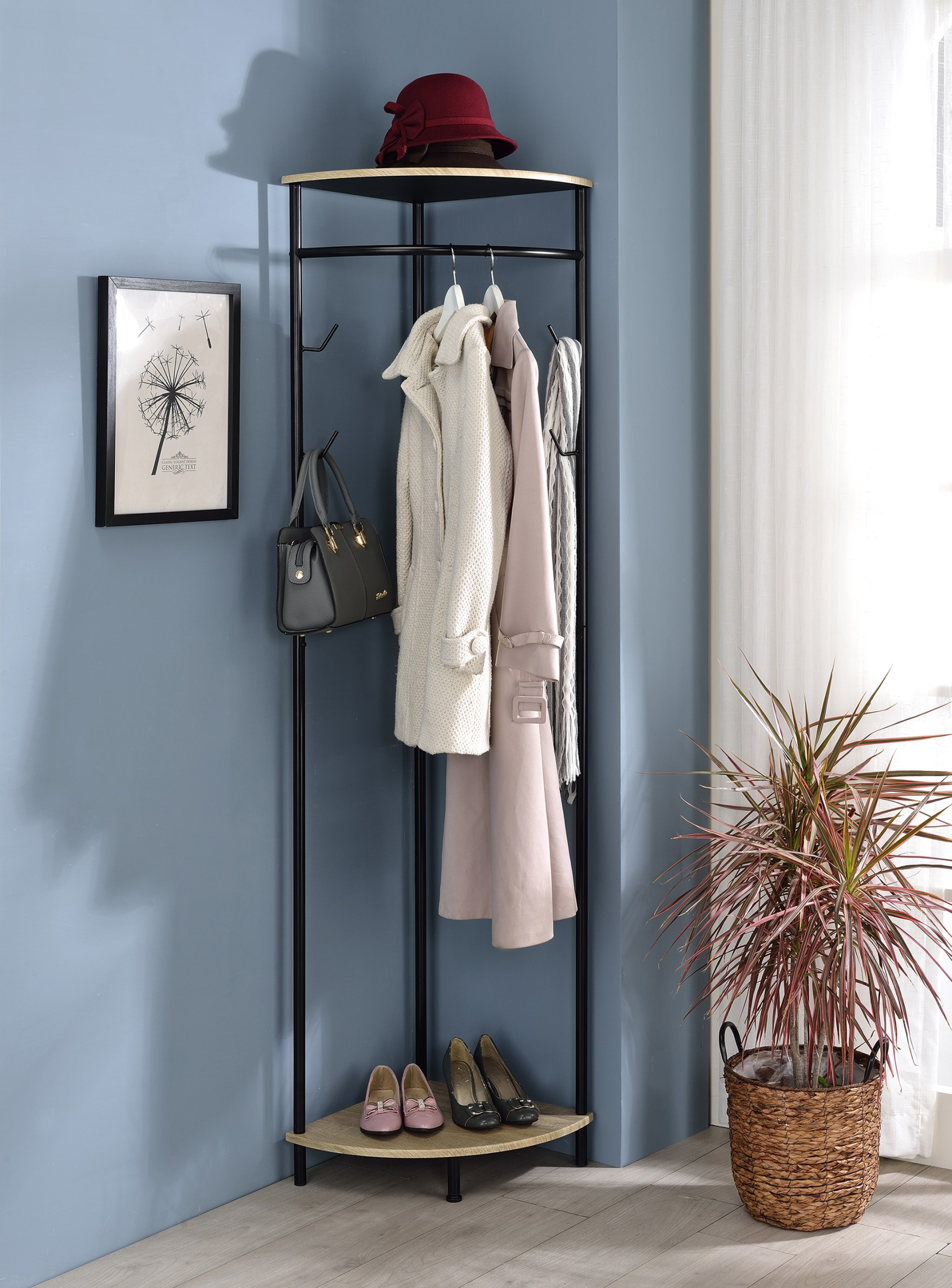 Latitude Run® Camrey Corner Entryway Freestanding Hall Tree Coat Rack ...