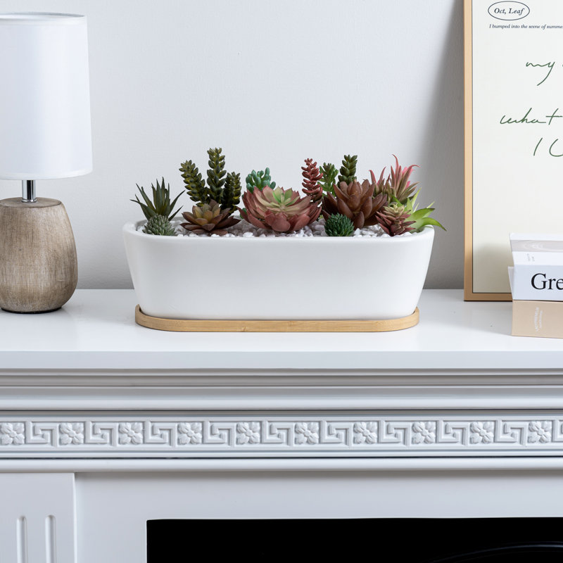 Indoor Ceramic Flower Pot Planter, White/Brown
