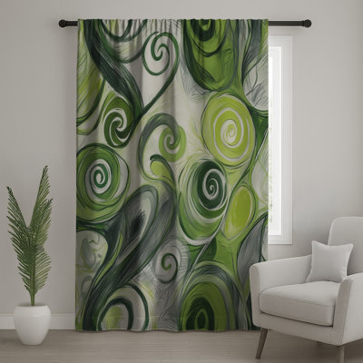 Rideaux vert à motif de tourbillons abstraits, voilages et voilages occultants - 1 panneau