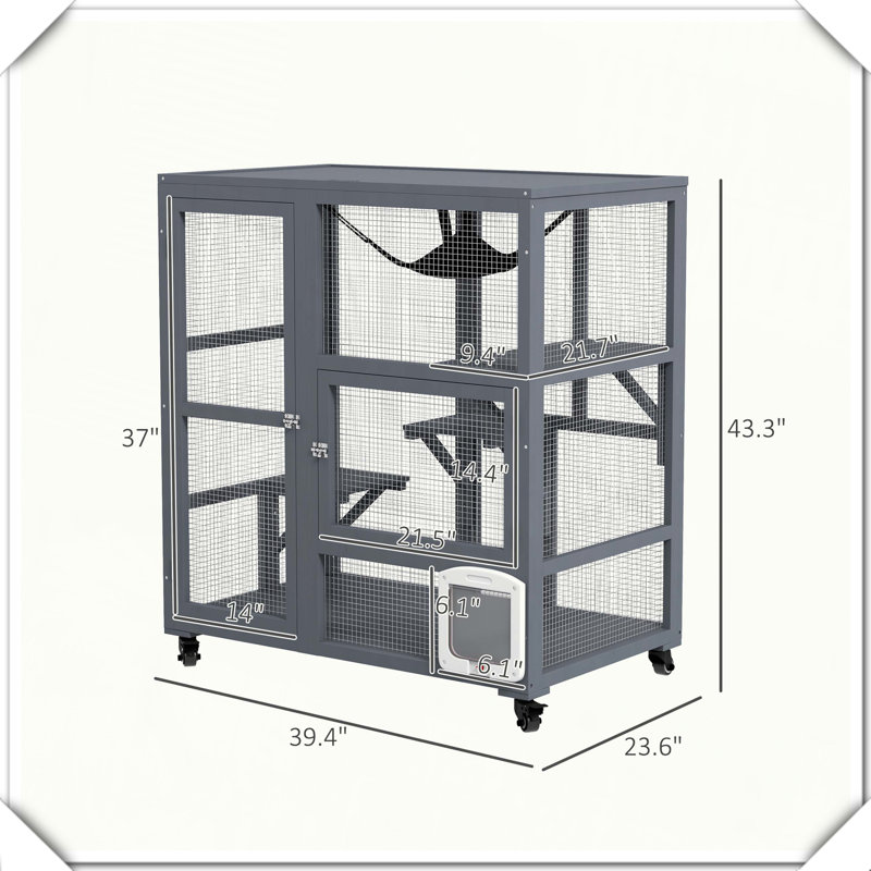 Hamac pour chat en bois avec roulettes