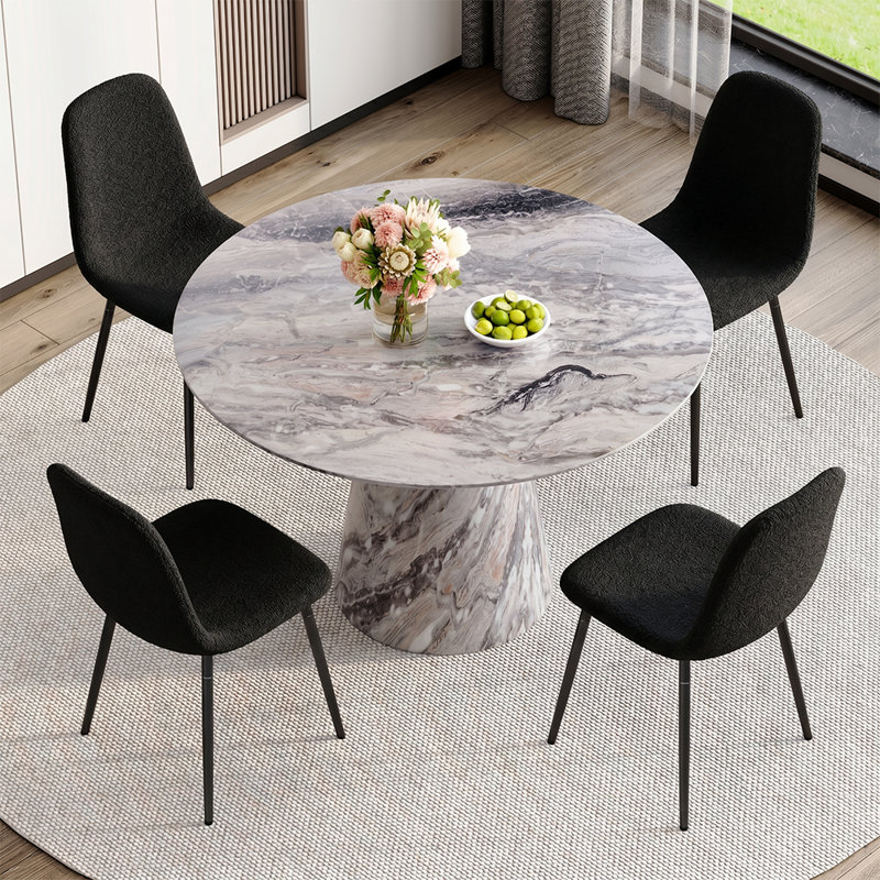 45'' Round Dining Table Set With 4/6 Upholstered Chairs, 5 Pieces: Table, 4 Chairs