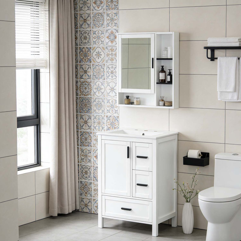 Meuble-lavabo de 24 po avec lavabo en céramique, Blanc