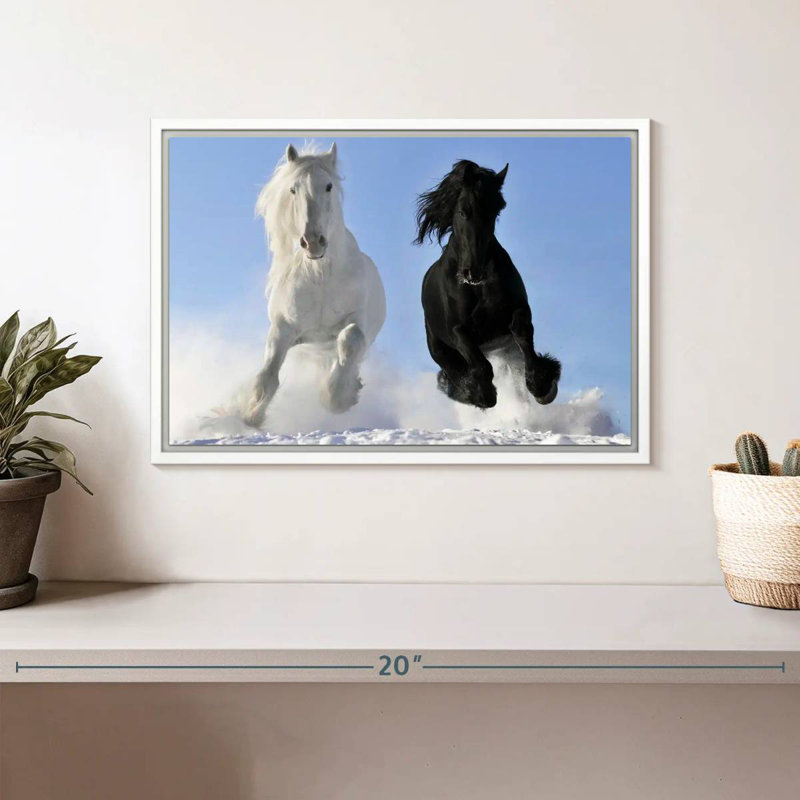 Chevaux frison d'hiver, Cadre flottant blanc, 13 po x 9 po