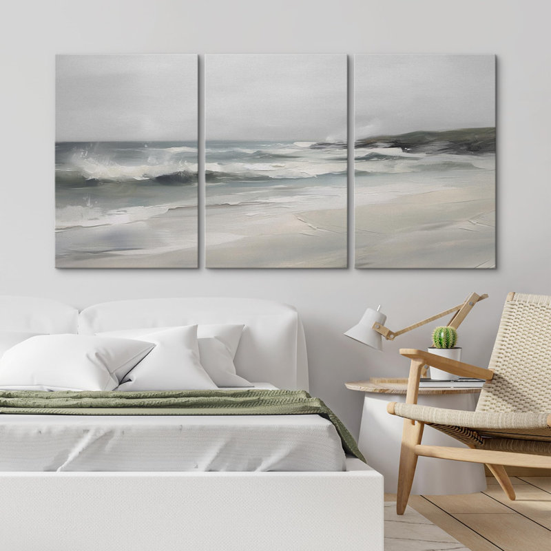 «Beach Waves Ocean Horizon Nature Fine Landscape Rustic Country / Farmhouse on Canvas», reproduction de 3 pièces