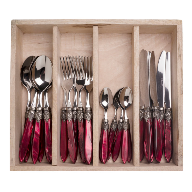 Alenka 24 Piece Cutlery Set, Service for 6, Burgundy Red