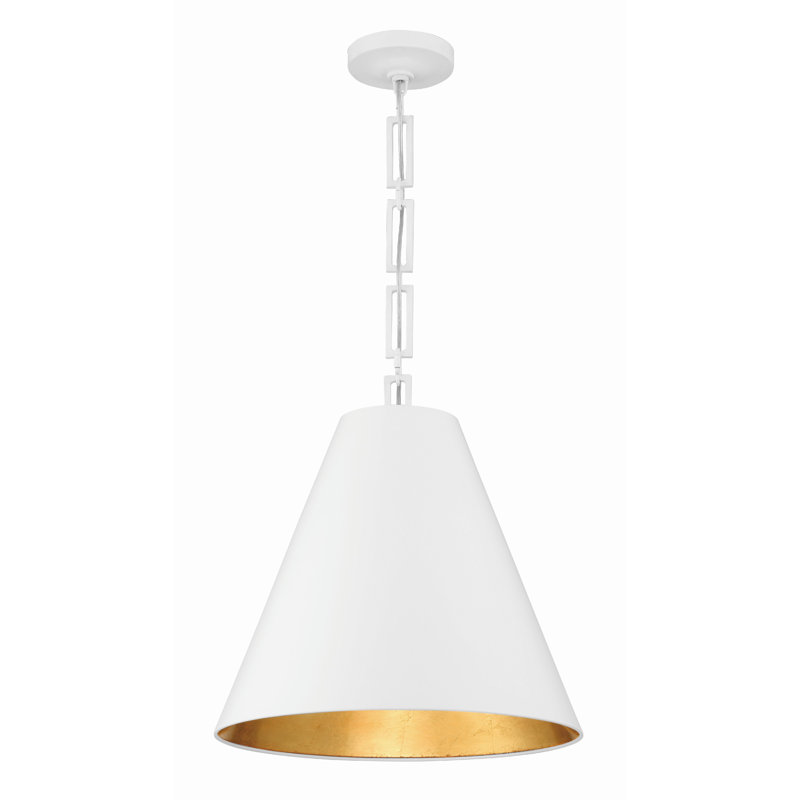 Alston 3 - Light Single Cone Pendant, Matte White/Antique Gold