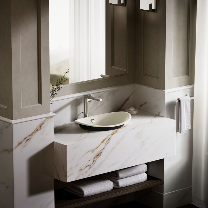 Iron Plains Metal Oval Vessel Bathroom Sink with Overflow, Biscuit