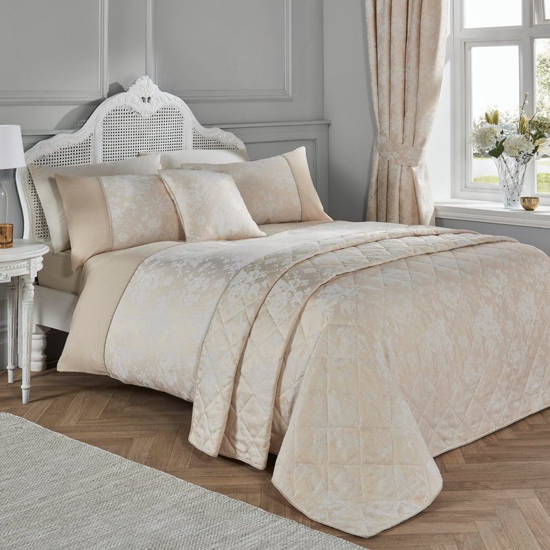 Cotton Blend Floral Duvet Cover Set with Pillowcases Included, Double - 2 Standard Pillowcases, Ivory