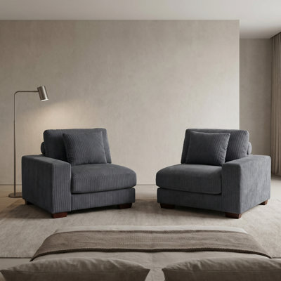 2-Piece Modular Accent Chair Set – 36"W Dark Grey Flocking Fabric, Solid Wood Frame, High-Density Foam & Double Spring Pack, Anti-Mold, Detachable for Living Room & Bedroom