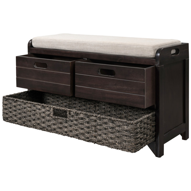 Banc de rangement avec panier amovible et 2 tiroirs, Espresso