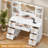 Camyla Makeup Vanity Table with LED Lighted Mirror, Power Outlet, Drawers,Shelves,5 Jewelry Hooks-306265237-276616923