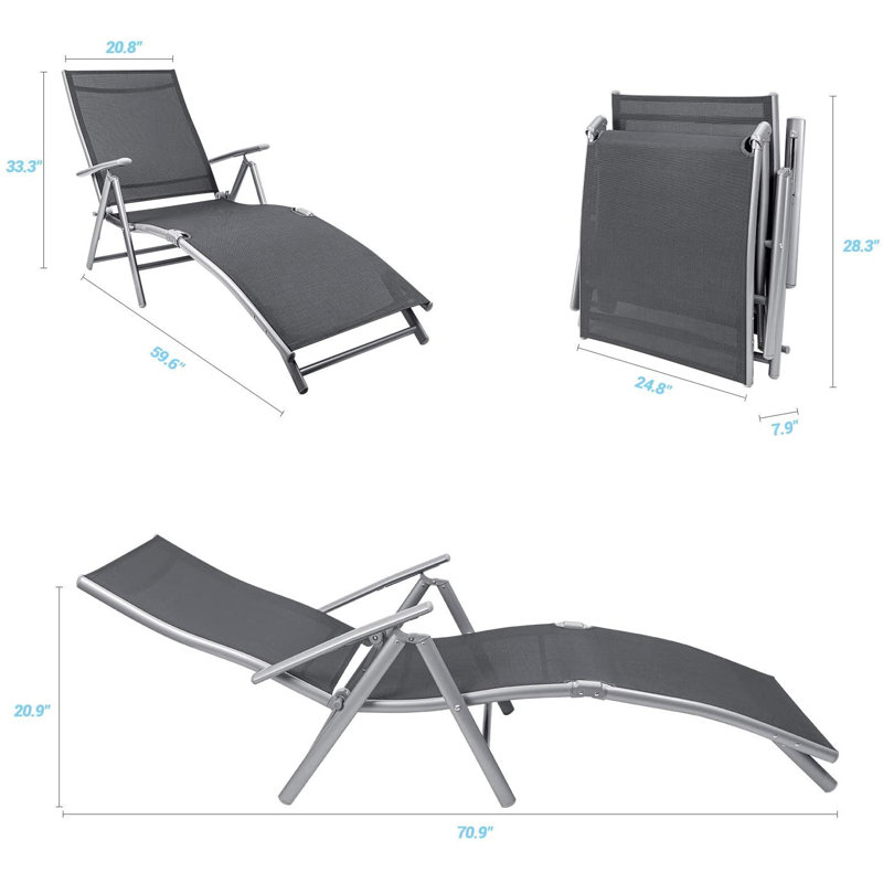 Flarrie Outdoor Rust-Resistant Metal Chaise Lounge, Gray