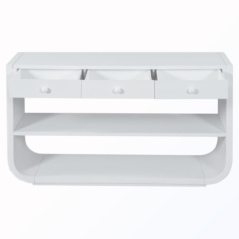Console avec 3 tiroirs à fermeture en douceur et 2 tablettes ouvertes, Blanc