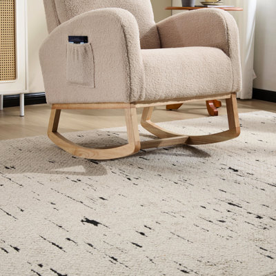 Upholstered Rocking Chair, Ergonomic , High - Density Sponge, Side Pocket, Balcony Design,