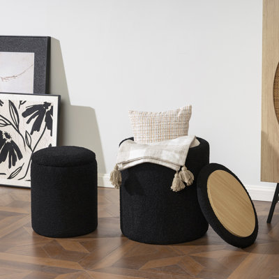 Ensemble de 2 repose-pieds avec rangement Teddy Fuzzy, tabouret de rangement cylindrique rond avec couvercle en bois réversible, table d'appoint multifonctionnelle avec repose-pieds rembourré pour le salon, la chambre à coucher,