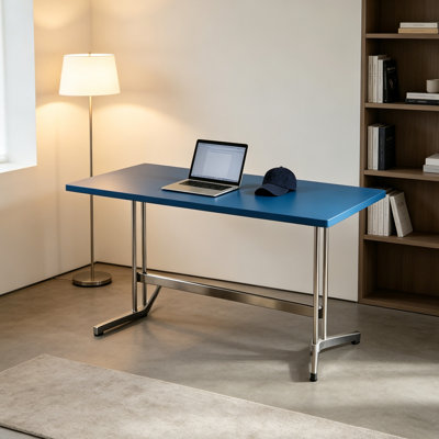 Blue Multi-layer Solid Wood Stainless Steel Desk