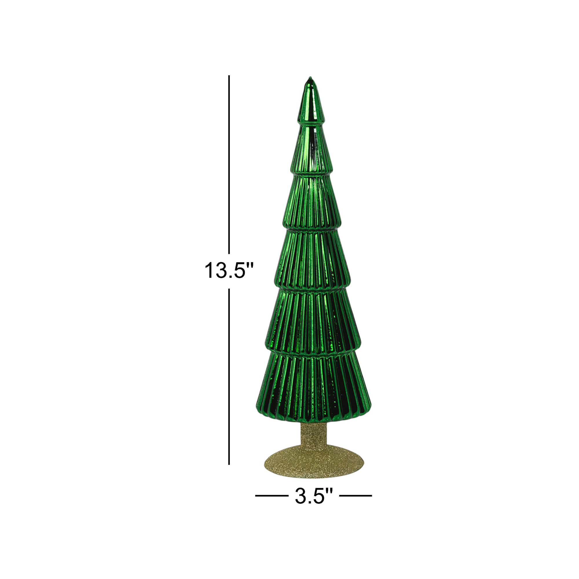Dembe Classic Red Glass Tree on Gold Glitter Base, Set of 2, Green/Gold, 13.5" H x 3.5" W x 3.5" D