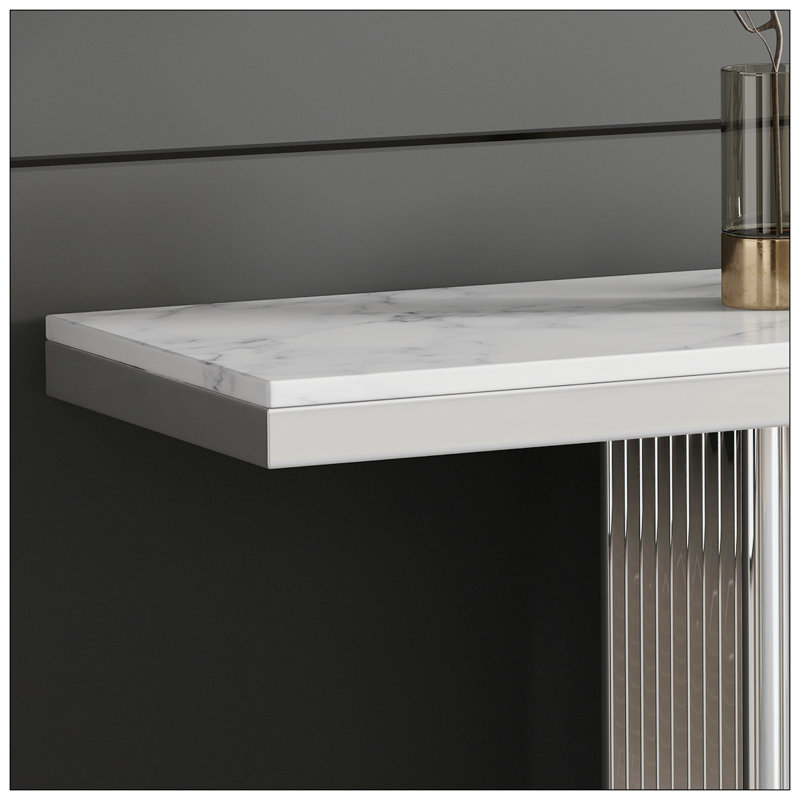 59.06'' Marble Top Console Table, Silver, White