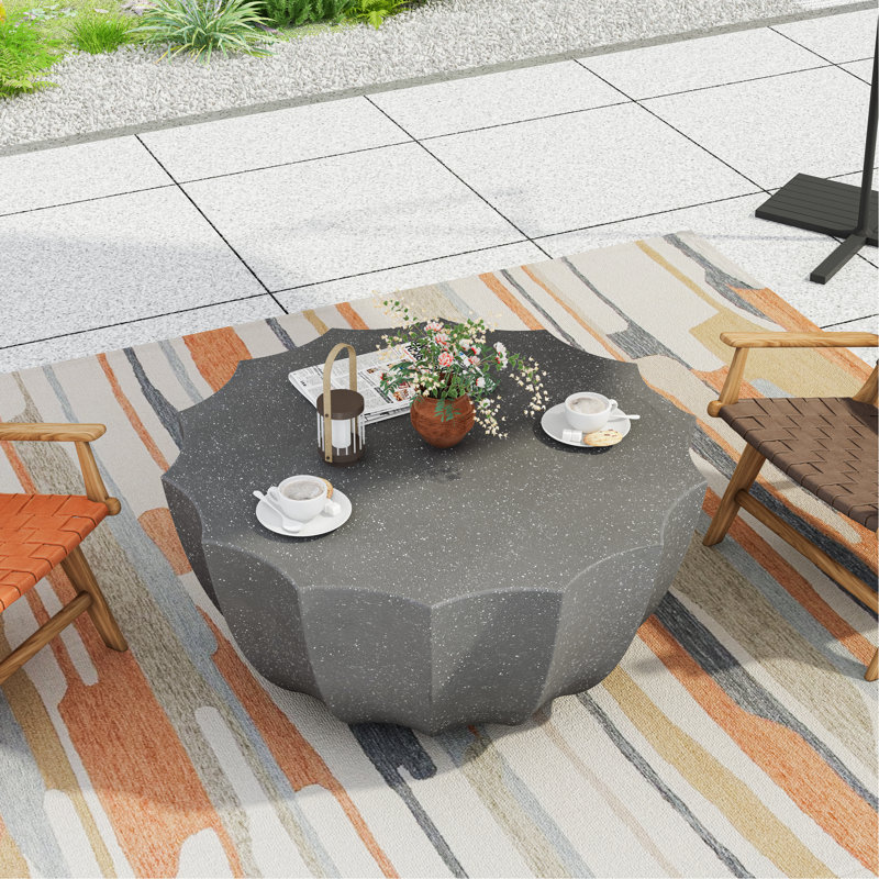 Table basse d'extérieur moderne et imperméable - Conception en ciment MgO durable pour la terrasse, le jardin, la cour et le salon - Finition grise résistante aux intempéries