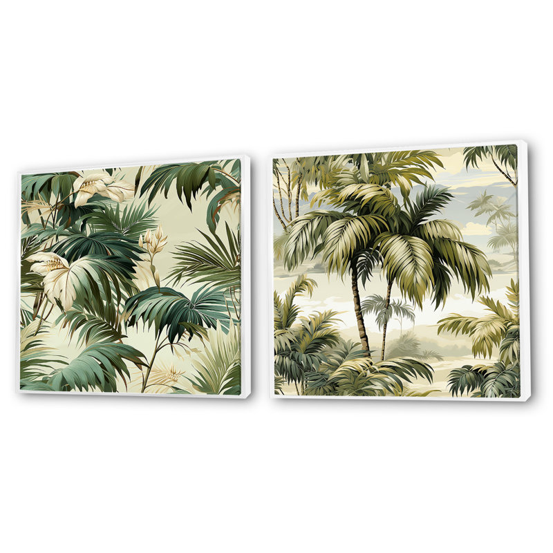 Coplyn - Ensemble de 2 collages carrés tropicaux, Cadre flottant blanc, H 36 po x l 73 po