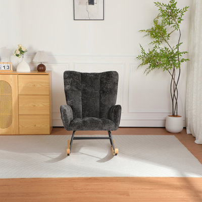 Fauteuil d'allaitement coulissant en chenille à haut dossier avec anneau latéral décoratif et soutien lombaire gonflable en chenille