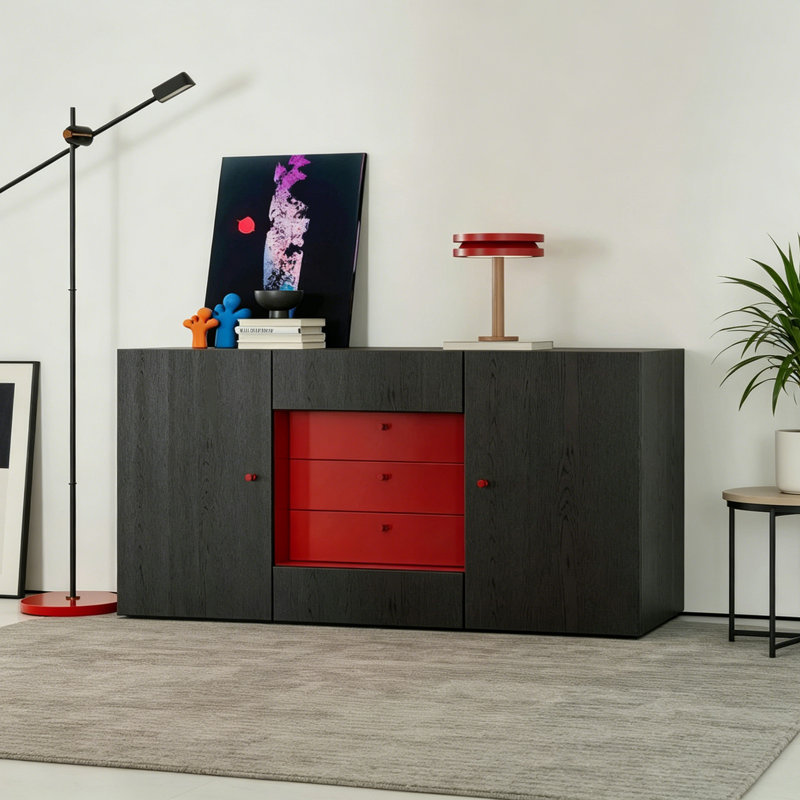 Buffet simple et moderne de style italien, H 33,4 po x l 55,1 po x P 15,7 po
