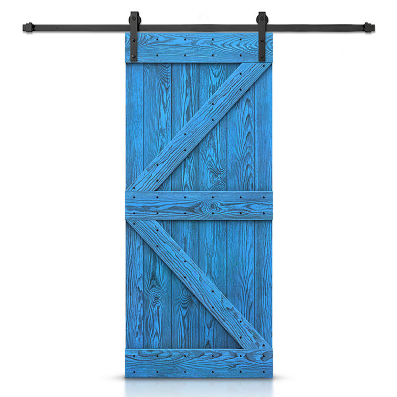 Porte de grange à panneaux et en bois avec quincaillerie d'installation, 40 po x 84 po, Blanc