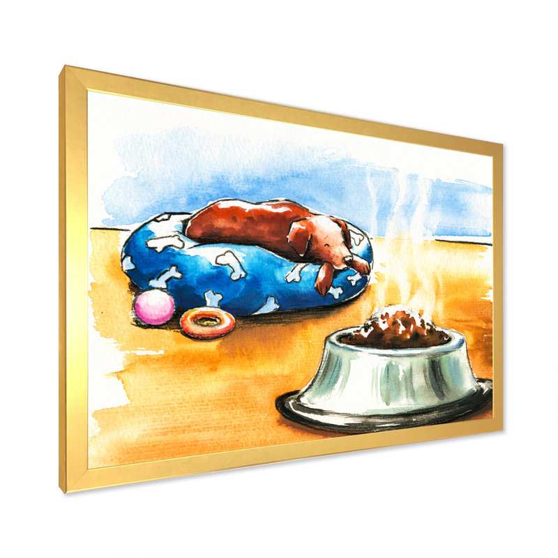 Chien toujours affamé - reproduction d'art sur toile, H 30 po x l 40 po x P 1,5 po, Toile encadrée dorée