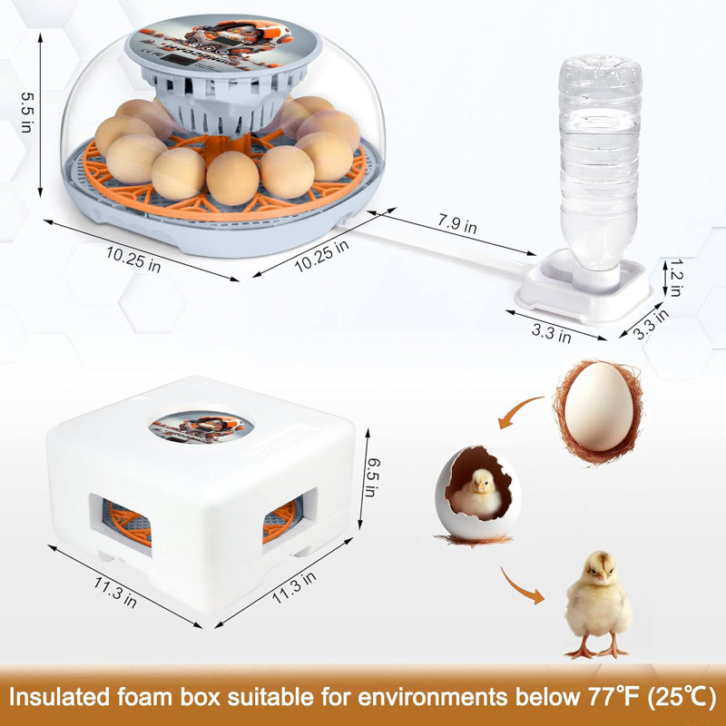 Smart Chicken Incubators for Hatching Eggs with Automatic Turner Small Poultry Duck Quail 12 Egg Incubator Temperature Control Display Hatcher Machine (Mechachick, ?)
