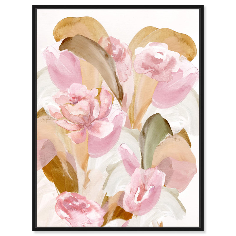 Art floral sur toile, Cadre noir, H 21 po x l 17 po