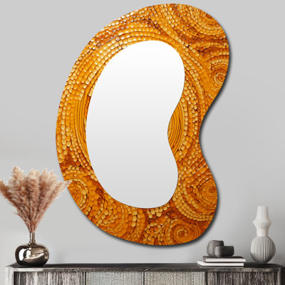 Etz floral orange Twilight Dream abstrait collages IV - grand miroir mural asymétrique abstrait, miroir décoratif de forme irrégulière orange, impression sur métal