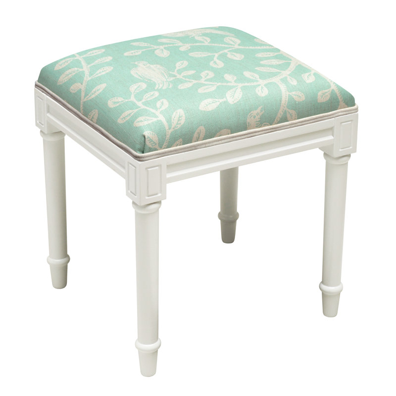 Solid Wood Accent Stool, White/Aqua