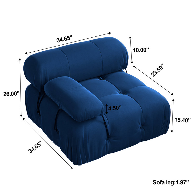 Chaise rembourrée en tissu de velours simple à un bras, Bleu