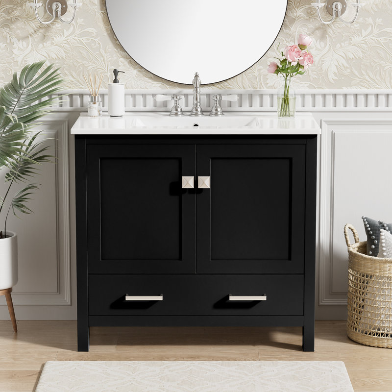 36" Single Bathroom Vanity With Ceramic Sink, Black