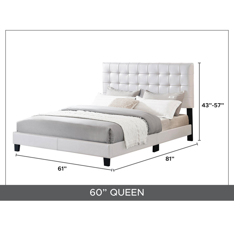 Lit capitonné contemporain avec tête de lit ajustable, en similicuir, blanc, grand, Grand lit, Blanc
