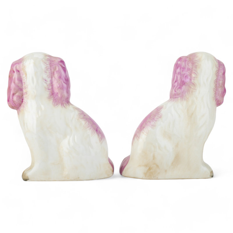 Staffordshire Style Porcelain Dog Pair Pink Accents