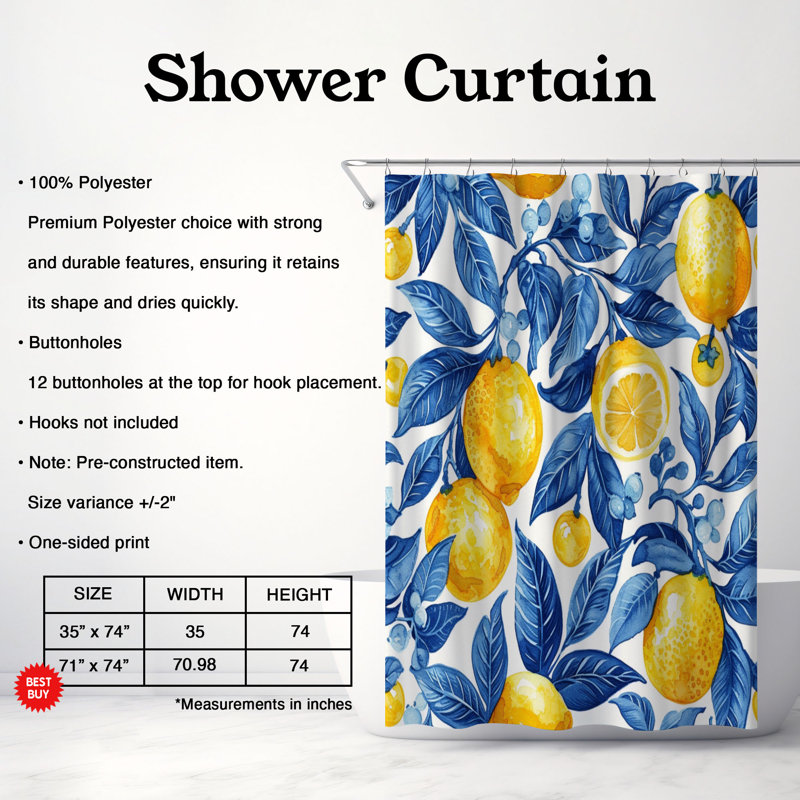 Rideau de douche standard 1 pièce Azulejo, H 74 po x l 35 po