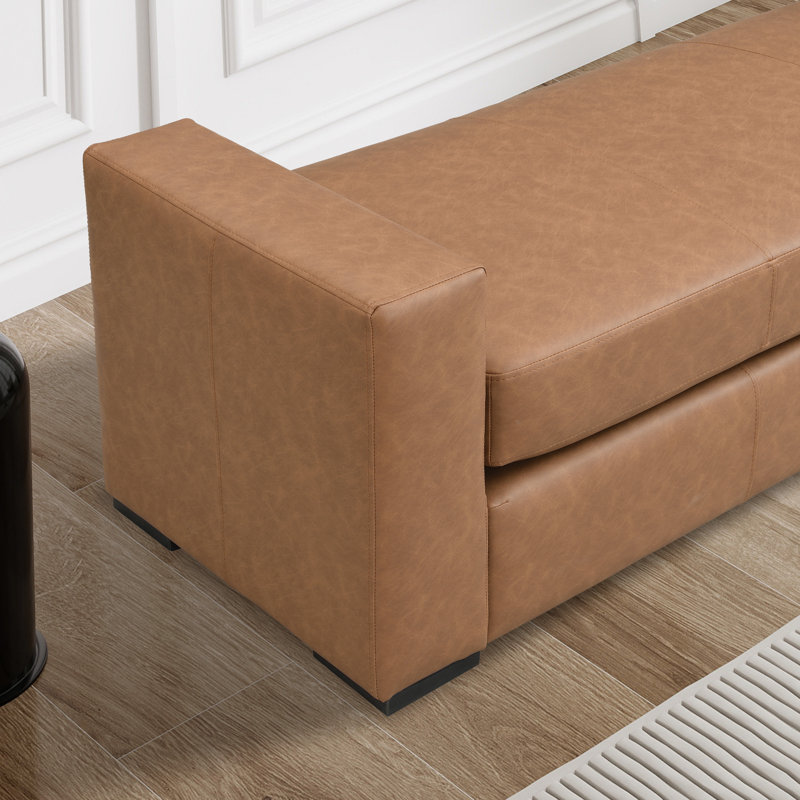 Emanuel PU Leather Upholstered Bench With Armrests, Brown
