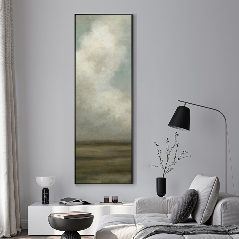 Extra Large Serene Cloudy Sky Landscape Wall Art Print - Neutral Soft Tone Artwork Vintage Decor for Living Room or Bedroom, Frame Assembly Required (Frame Assembly Required)