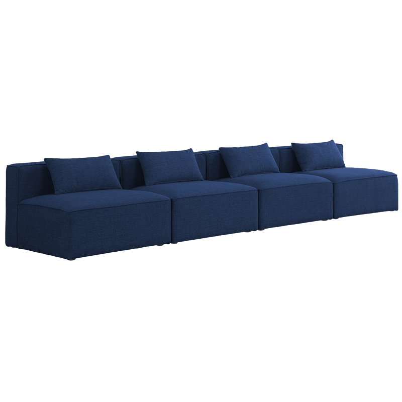 Canapé modulaire Cube, Tissu texturé en lin bleu marine