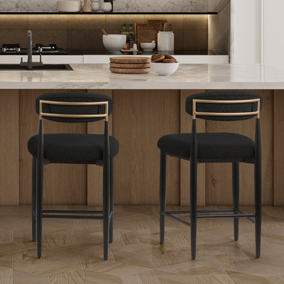 Teddy Boucle Upholstered Bar Stool, 65cm Counter Height with Metal Frame